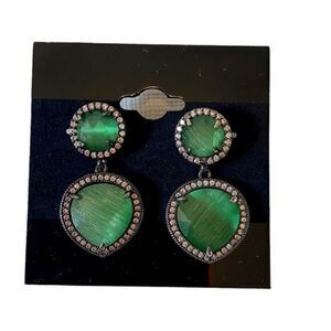 Faceted Green Stone & Pave Crystal Drop Earrings